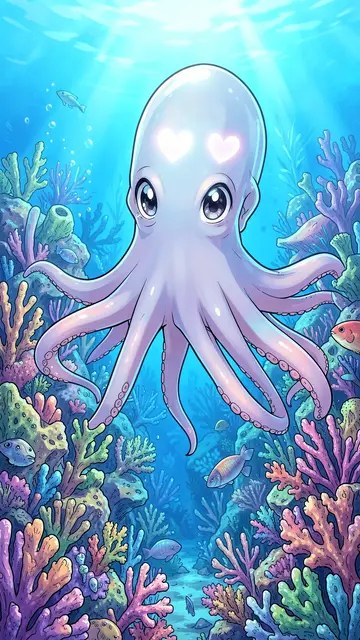 The same octopus scene painted in the anime style