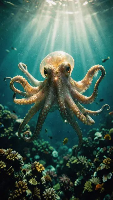 The same octopus scene painted in the cinematic style